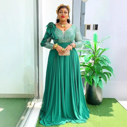 Sequin Elegant African Dresses for Women 2025 New Africa Clothing plus Size Wedding Party Long Dress Dashiki Ankara Outfits Robe