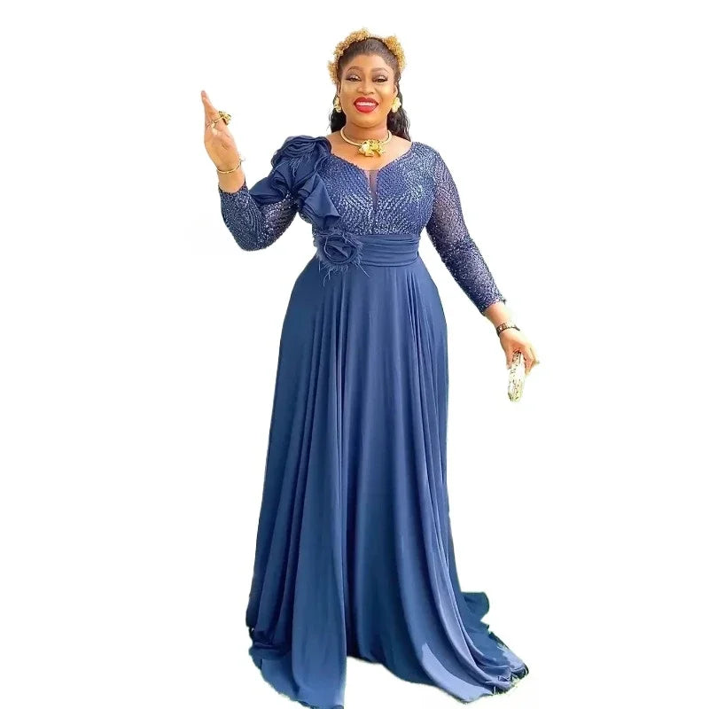 Sequin Elegant African Dresses for Women 2025 New Africa Clothing plus Size Wedding Party Long Dress Dashiki Ankara Outfits Robe