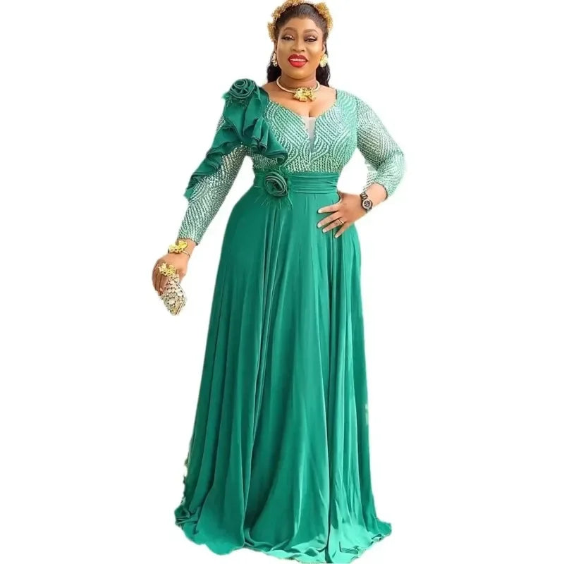 Sequin Elegant African Dresses for Women 2025 New Africa Clothing plus Size Wedding Party Long Dress Dashiki Ankara Outfits Robe