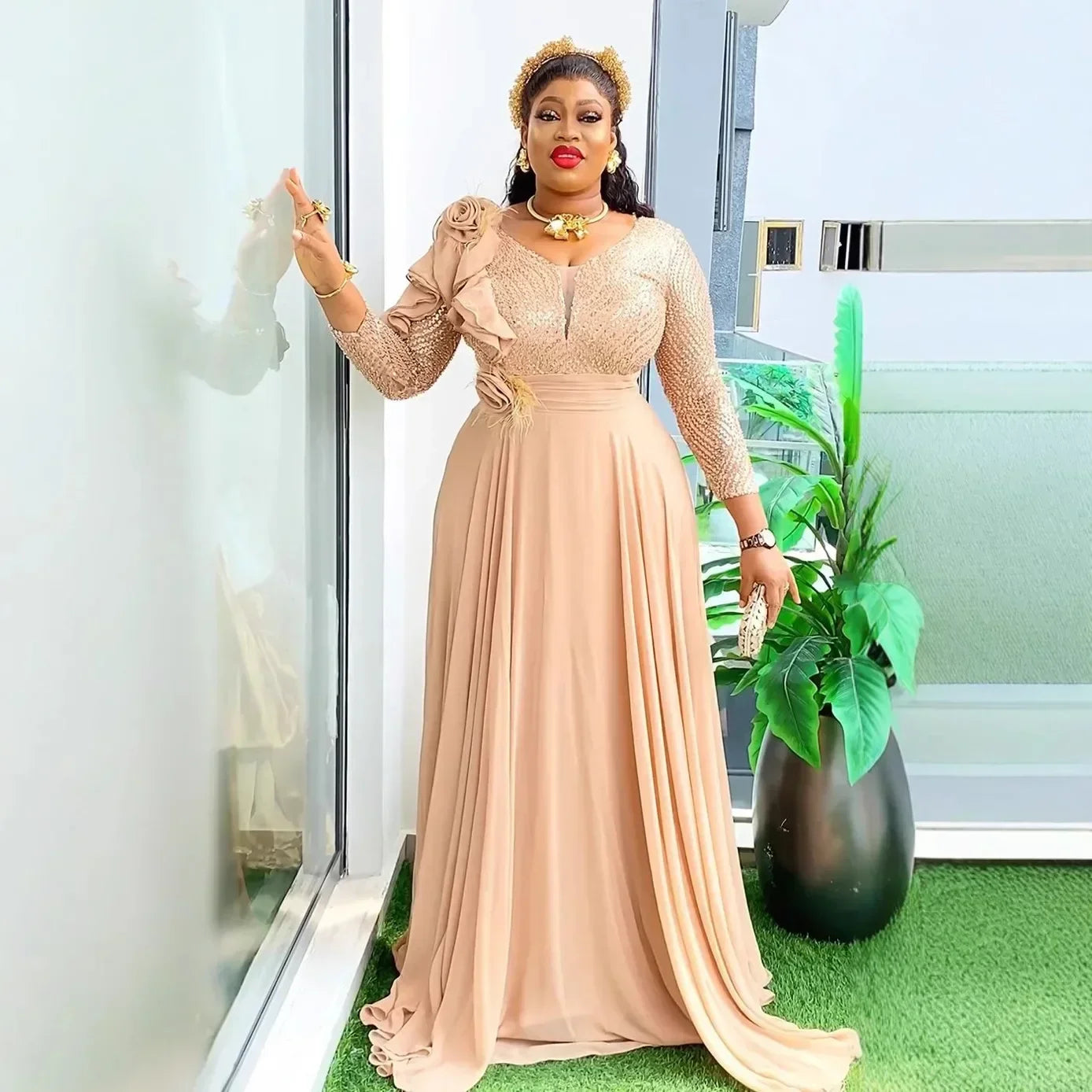 Sequin Elegant African Dresses for Women 2025 New Africa Clothing plus Size Wedding Party Long Dress Dashiki Ankara Outfits Robe