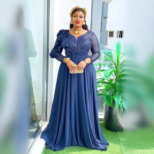 Sequin Elegant African Dresses for Women 2025 New Africa Clothing plus Size Wedding Party Long Dress Dashiki Ankara Outfits Robe