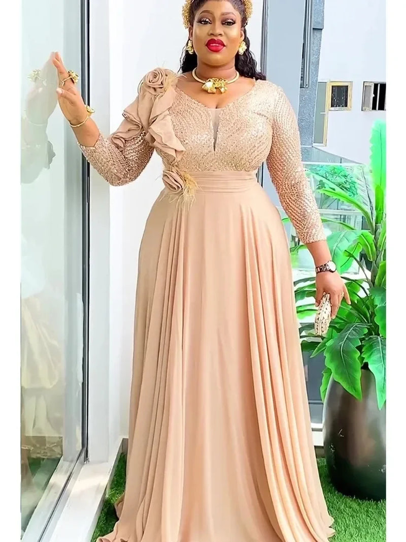 Sequin Elegant African Dresses for Women 2025 New Africa Clothing plus Size Wedding Party Long Dress Dashiki Ankara Outfits Robe